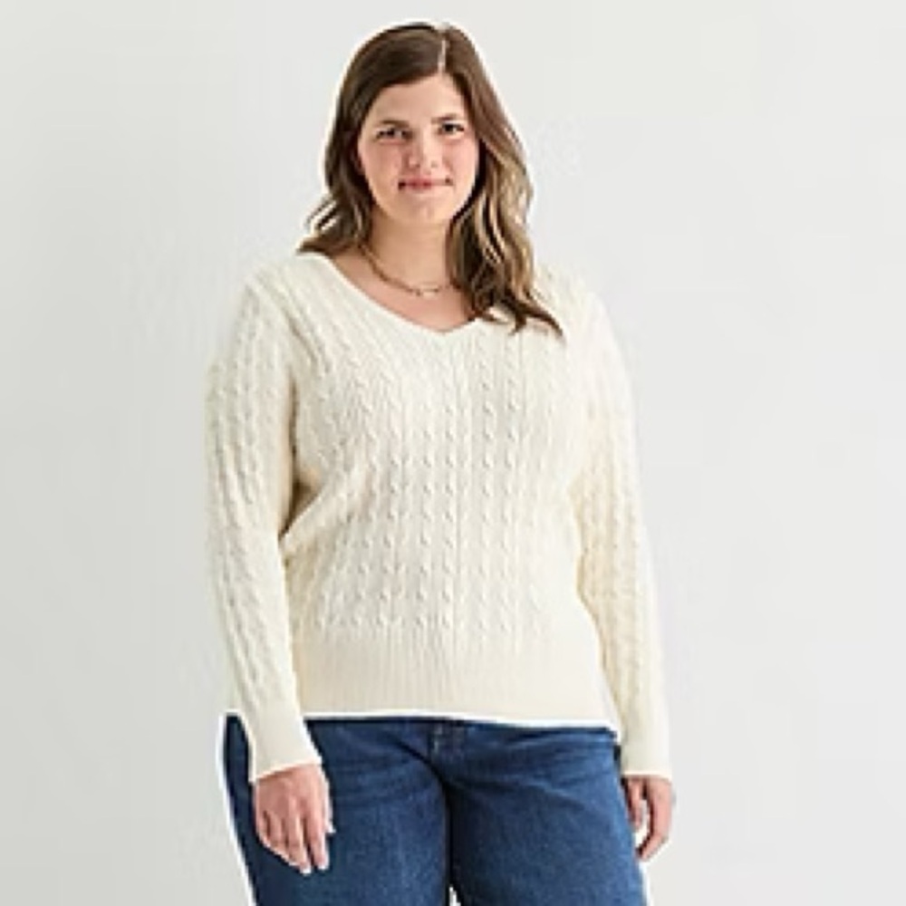 St John’s Bay White Cotton Long Sleeve Sweater Size Extra Large XL